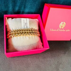 House of Harlow 1960 🌺 Brass ~ Gold Beaded Bracelets (Stretch)